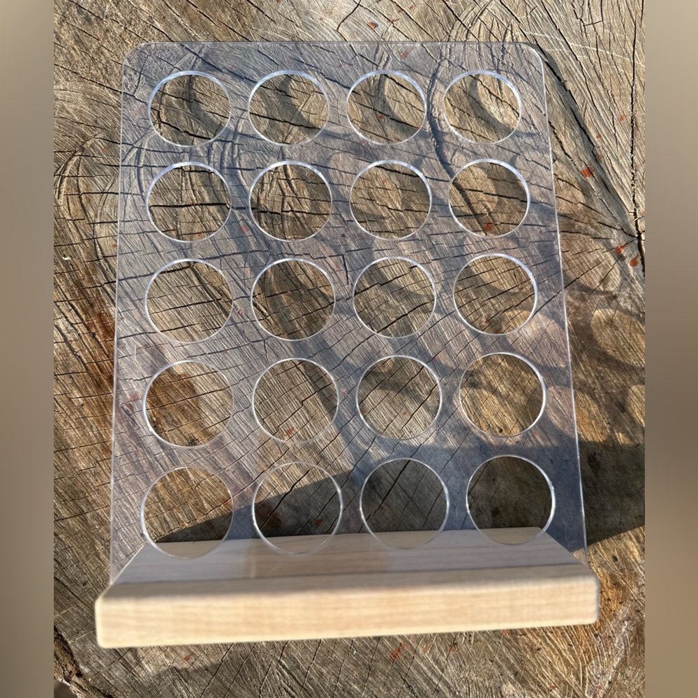 Coffee pod K-cup Organizer/Playdoh Storage Clear Stand Wood Base